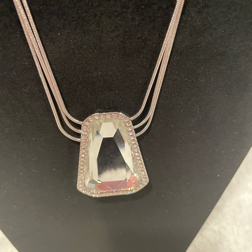 Lia Sophia Silver tone Necklace with large Crystal